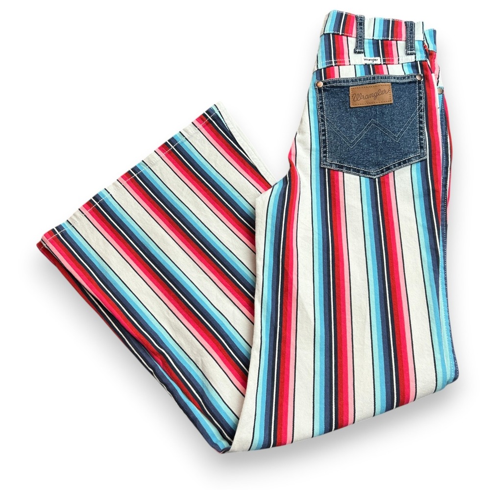 Wrangler Wanderer High Rise Flare Jeans 26x30 Multi-Color Striped Denim Western